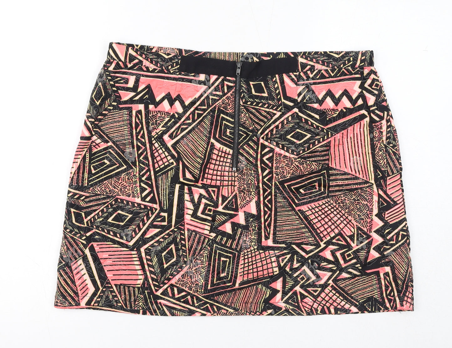 Topshop Womens Pink Geometric Cotton Mini Skirt Size 12 Zip