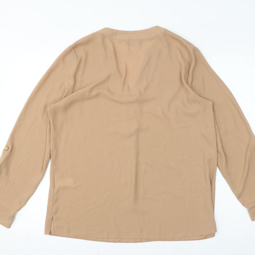 Dorothy Perkins Womens Brown Polyester Basic Blouse Size 14 V-Neck - Roll Up Sleeves