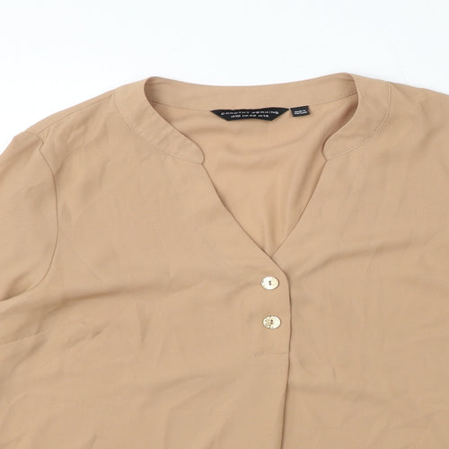 Dorothy Perkins Womens Brown Polyester Basic Blouse Size 14 V-Neck - Roll Up Sleeves