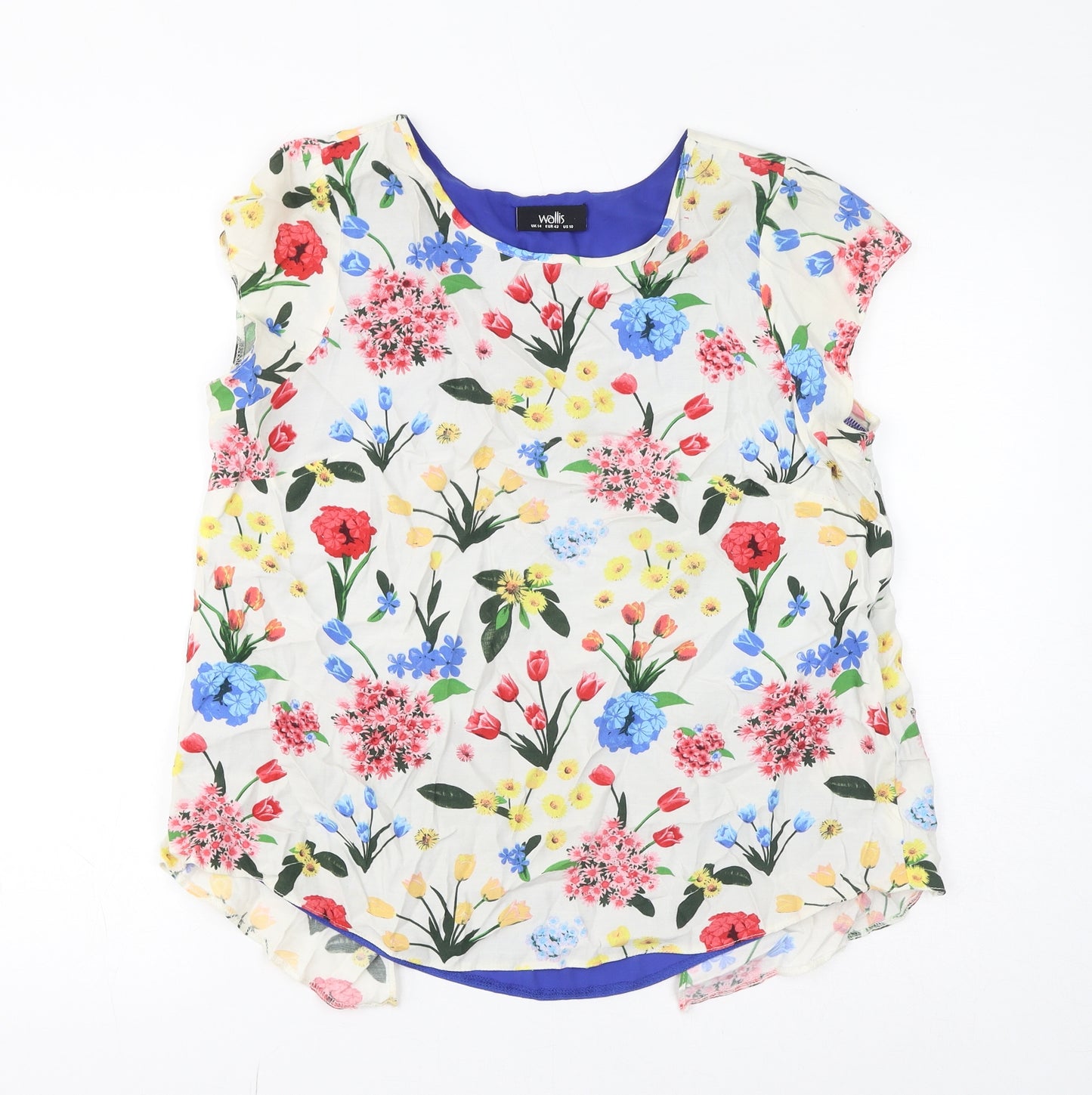 Wallis Womens Multicoloured Floral Viscose Basic Blouse Size 14 Round Neck
