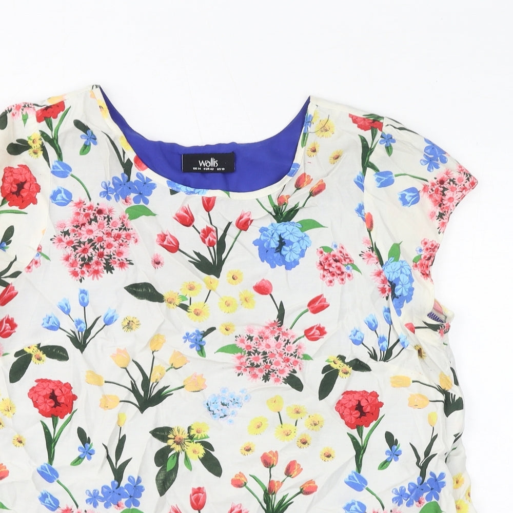 Wallis Womens Multicoloured Floral Viscose Basic Blouse Size 14 Round Neck