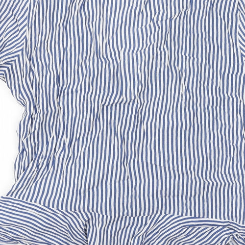 H&M Womens Blue Striped Viscose Basic Blouse Size 8 V-Neck - Rushed Detail