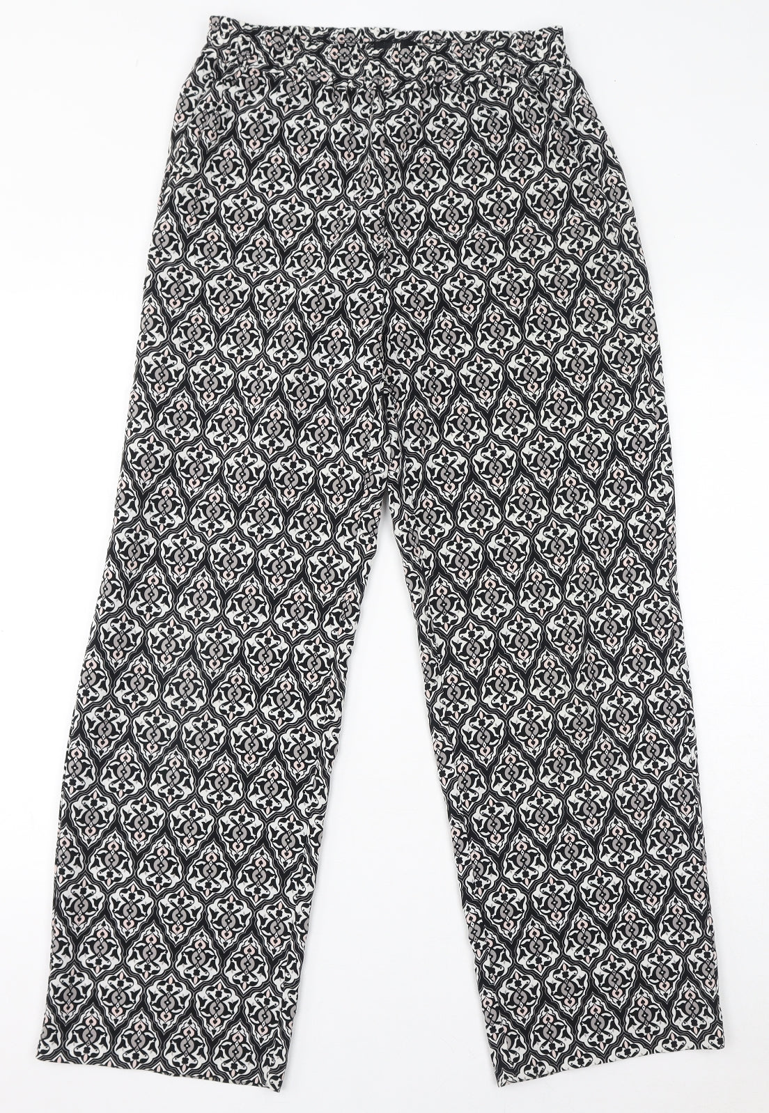 H&M Womens Grey Geometric Polyester Trousers Size 10 L29 in Regular