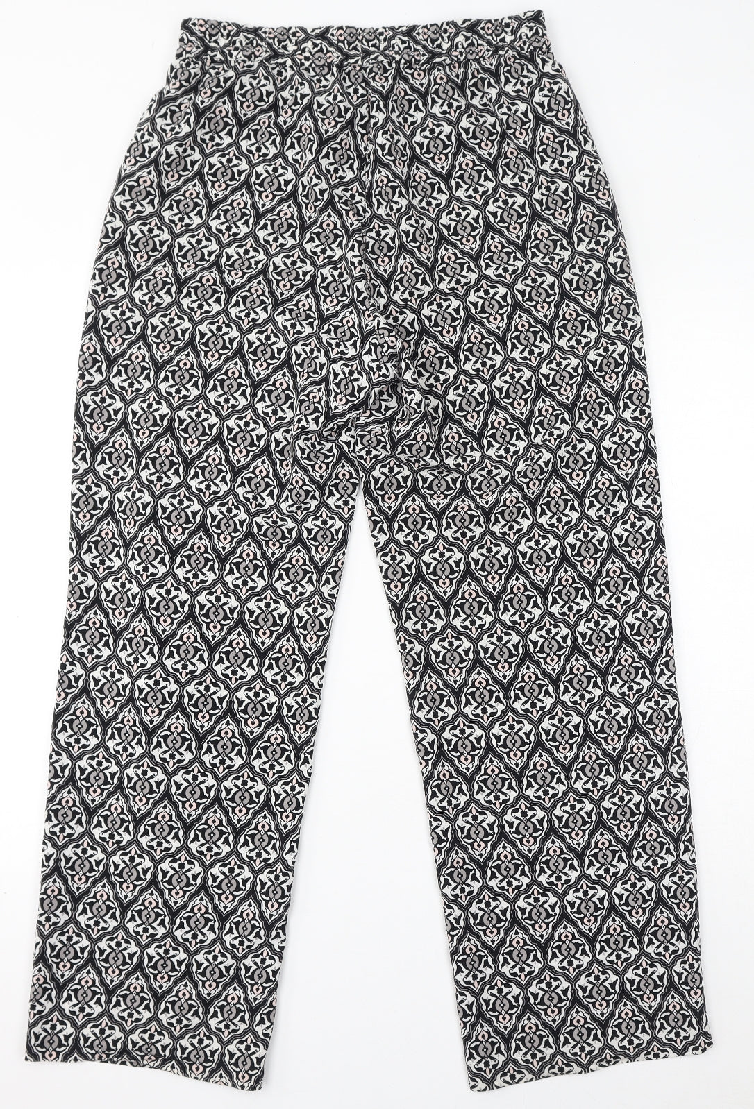 H&M Womens Grey Geometric Polyester Trousers Size 10 L29 in Regular
