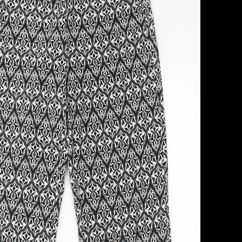 H&M Womens Grey Geometric Polyester Trousers Size 10 L29 in Regular
