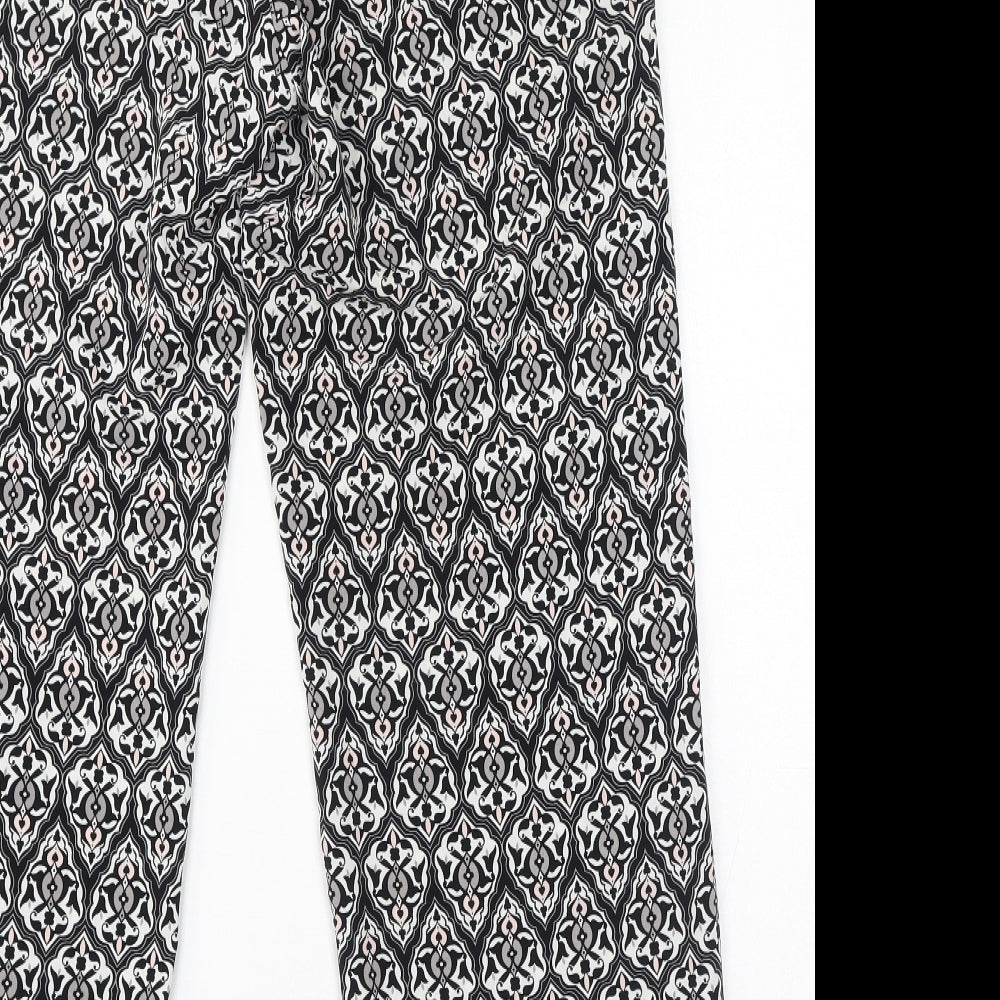 H&M Womens Grey Geometric Polyester Trousers Size 10 L29 in Regular
