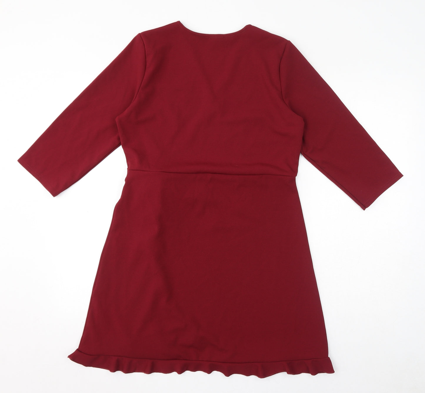 Boohoo Womens Red Polyester A-Line Size 16 V-Neck Pullover - Ruffles