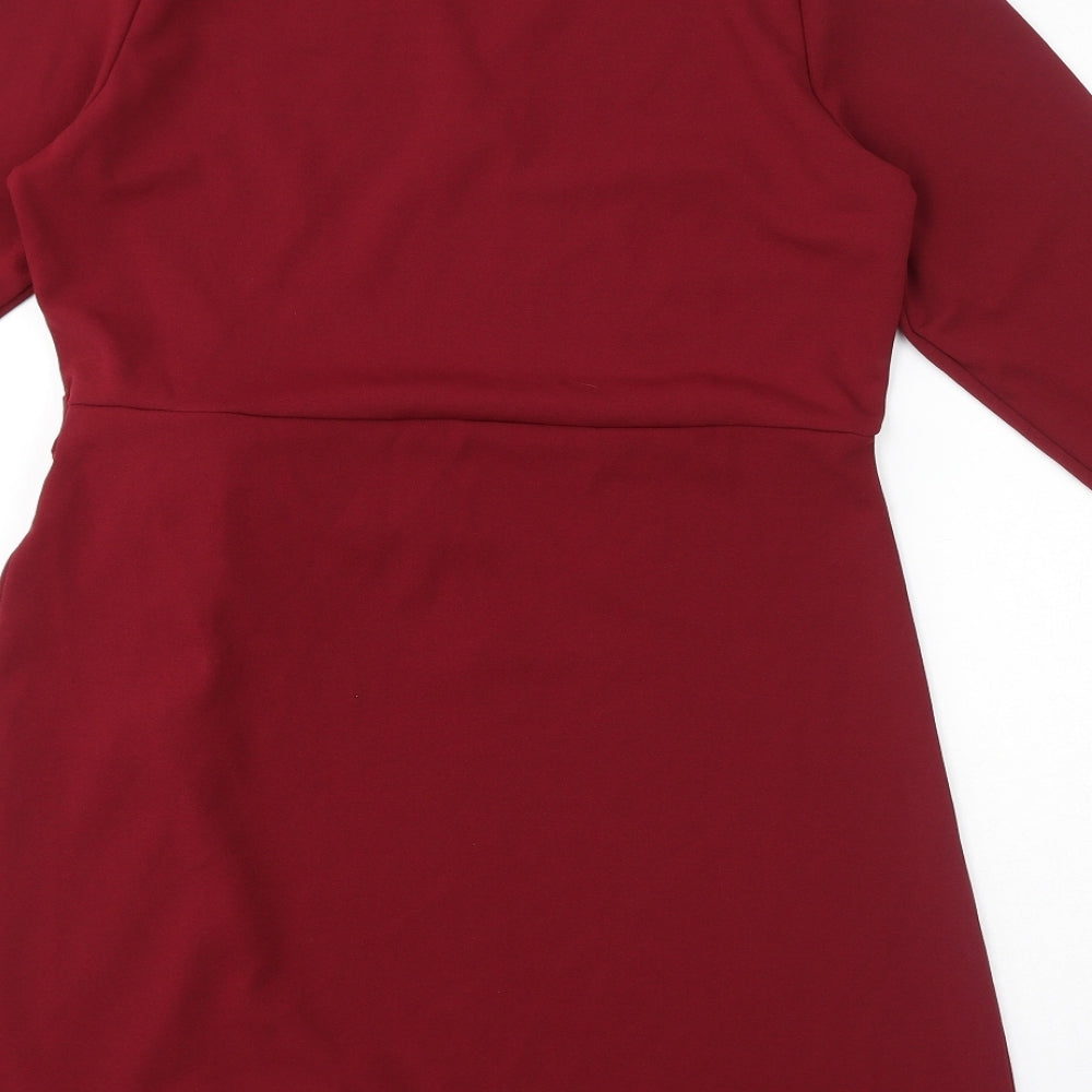 Boohoo Womens Red Polyester A-Line Size 16 V-Neck Pullover - Ruffles