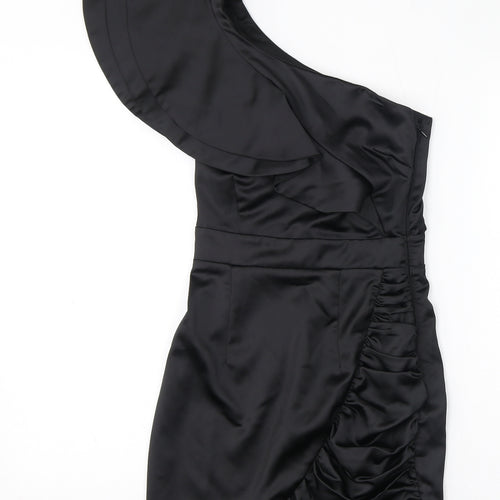 Lipsy Womens Black Polyester Bodycon Size 6 One Shoulder Zip - Ruffles