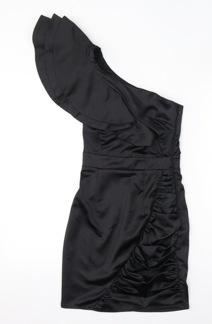 Lipsy Womens Black Polyester Bodycon Size 6 One Shoulder Zip - Ruffles