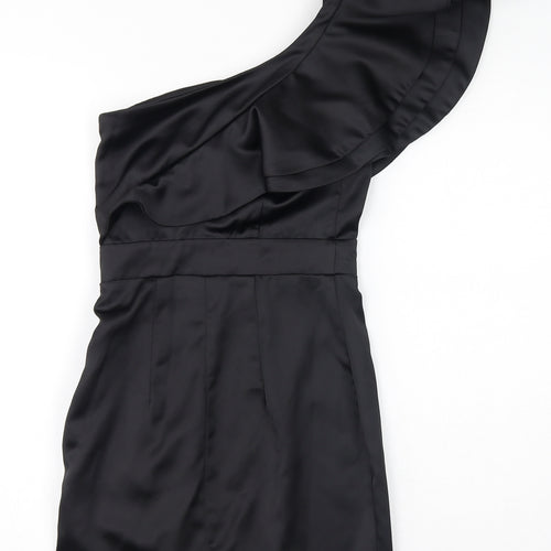 Lipsy Womens Black Polyester Bodycon Size 6 One Shoulder Zip - Ruffles