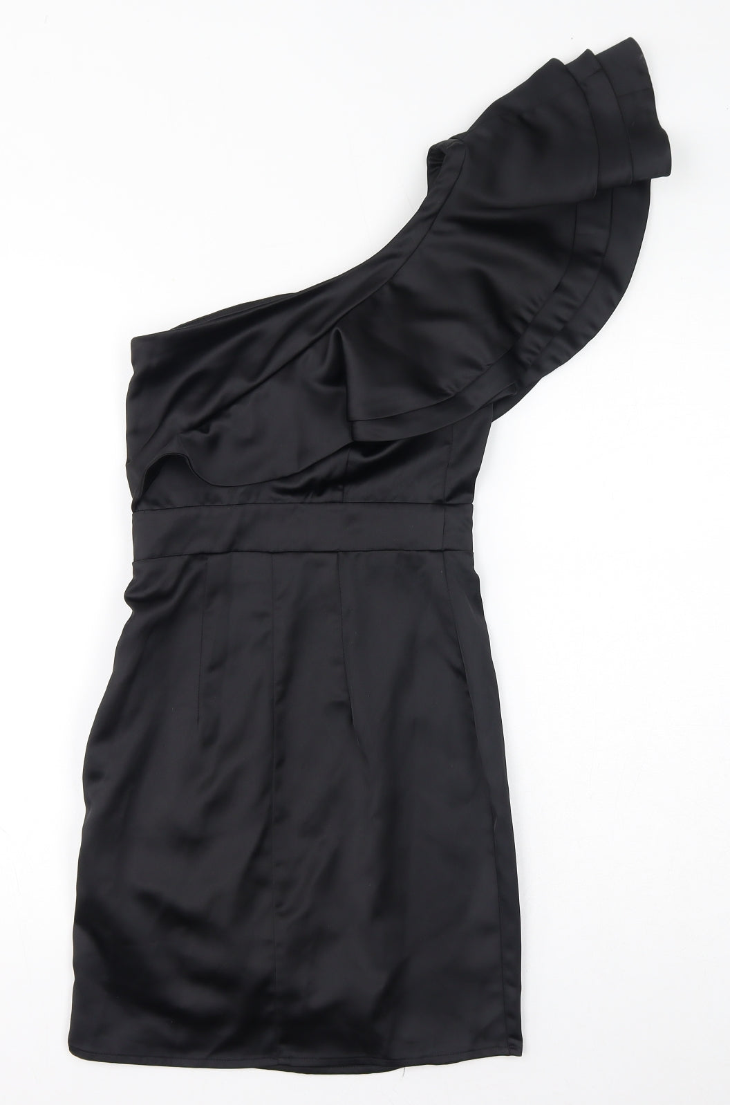 Lipsy Womens Black Polyester Bodycon Size 6 One Shoulder Zip - Ruffles