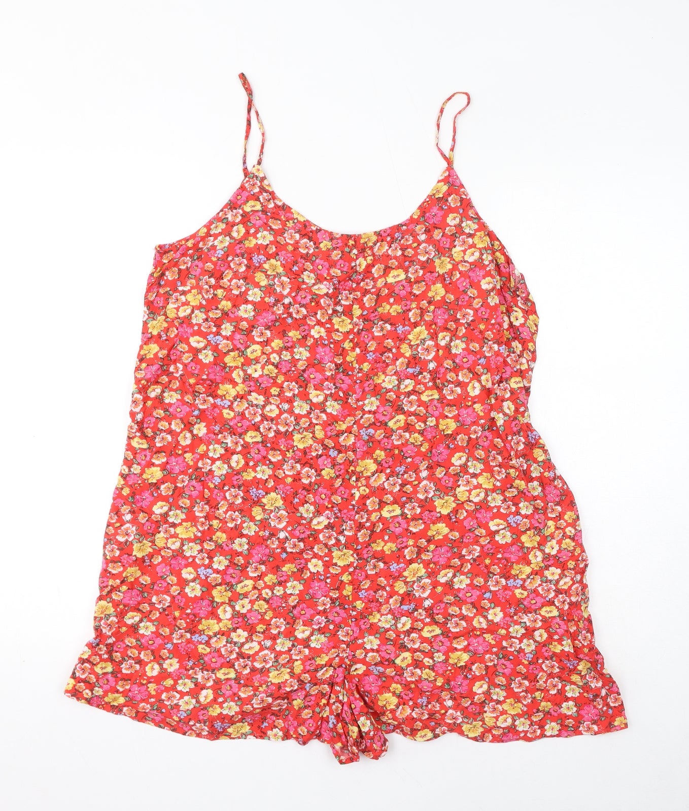 New Look Womens Red Floral Vinyl Playsuit One-Piece Size 16 Pullover