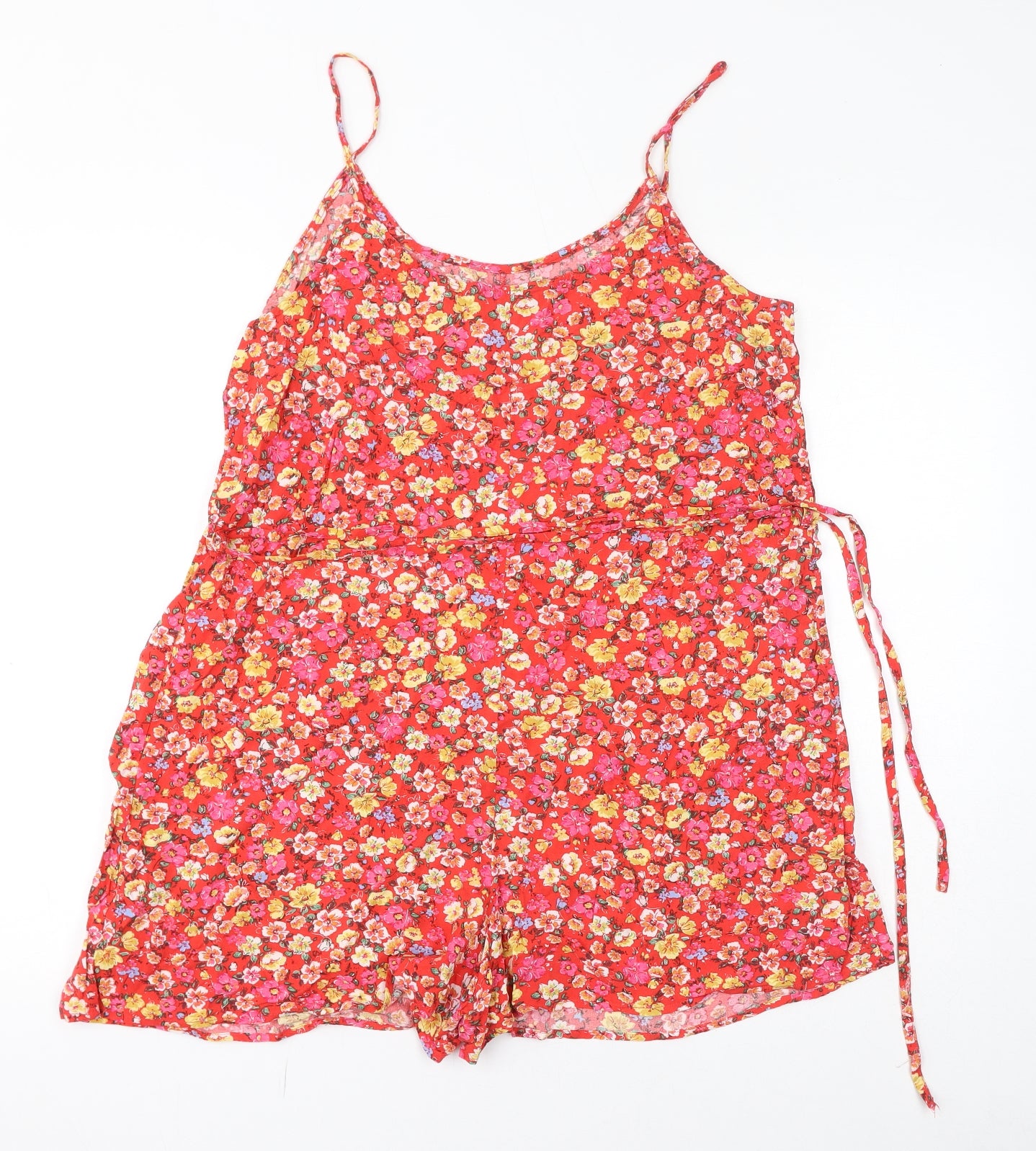 New Look Womens Red Floral Vinyl Playsuit One-Piece Size 16 Pullover