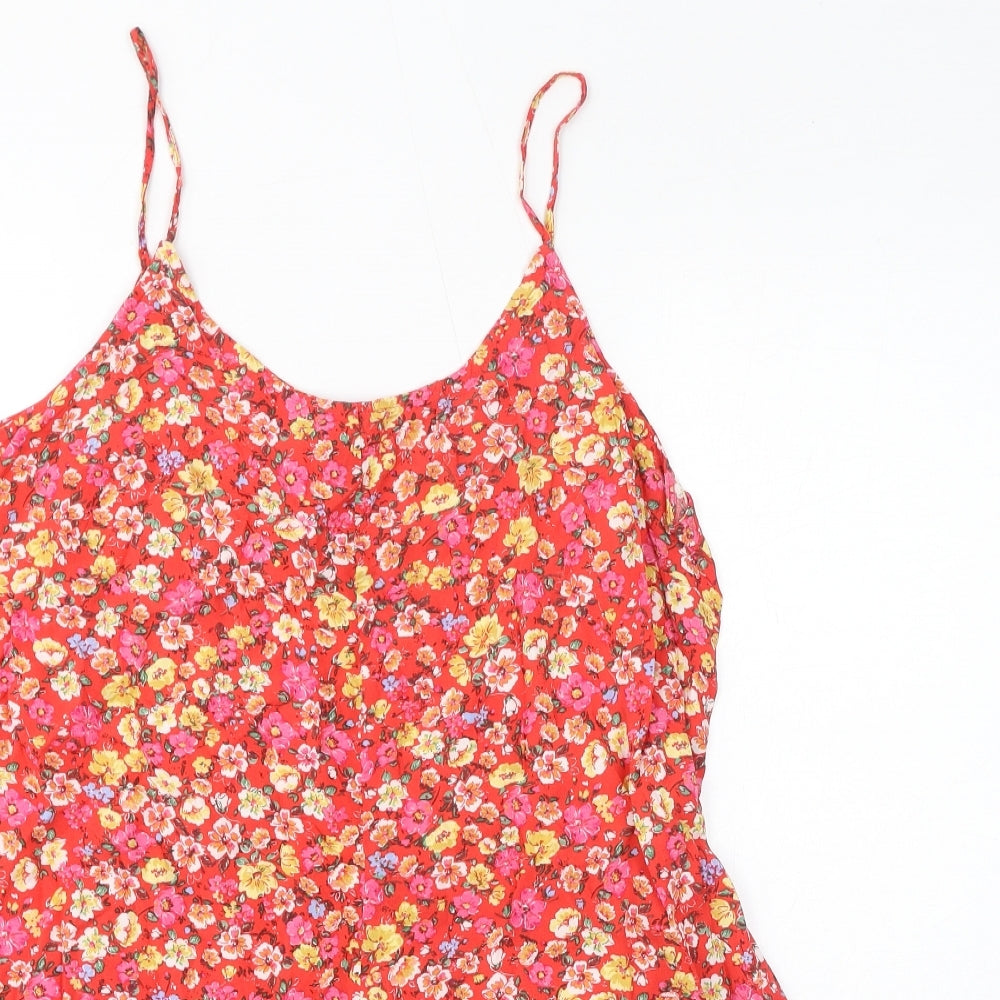 New Look Womens Red Floral Vinyl Playsuit One-Piece Size 16 Pullover