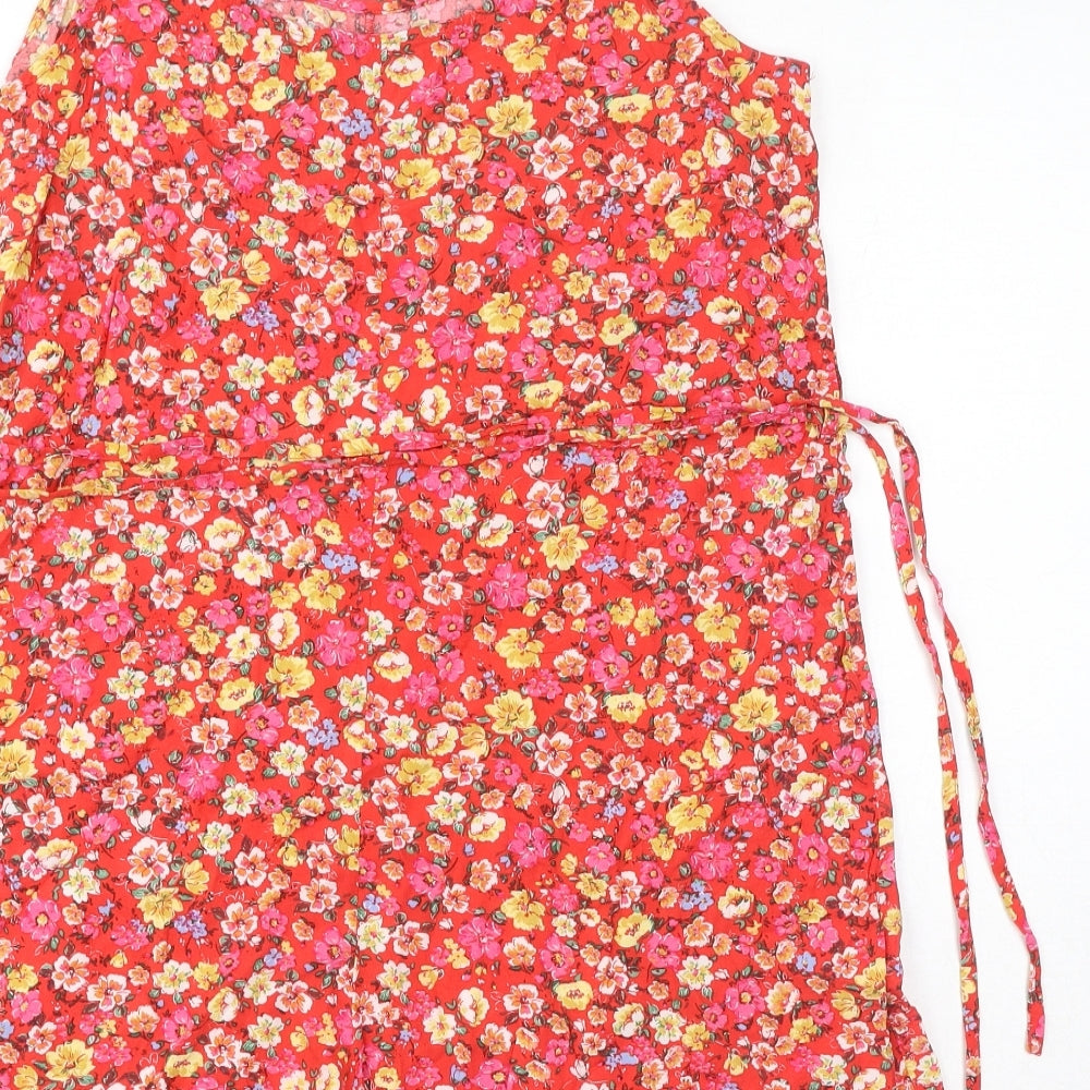 New Look Womens Red Floral Vinyl Playsuit One-Piece Size 16 Pullover
