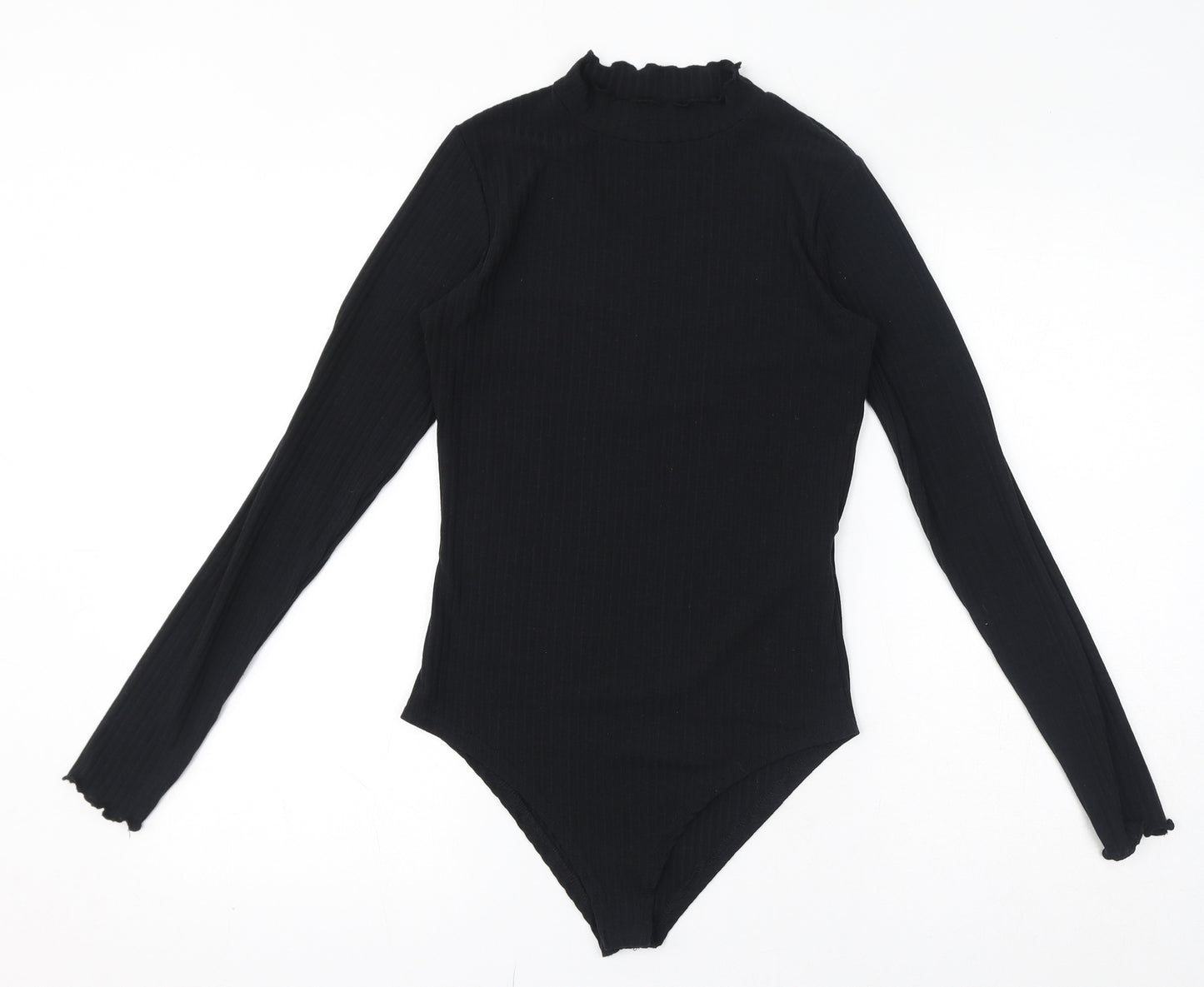 New Look Womens Black Polyester Bodysuit One-Piece Size 12 Button