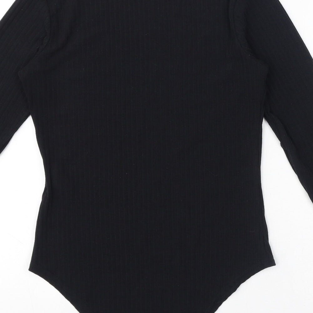 New Look Womens Black Polyester Bodysuit One-Piece Size 12 Button
