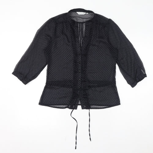 Topshop Womens Black Polka Dot Polyester Basic Button-Up Size 12 V-Neck - Sheer