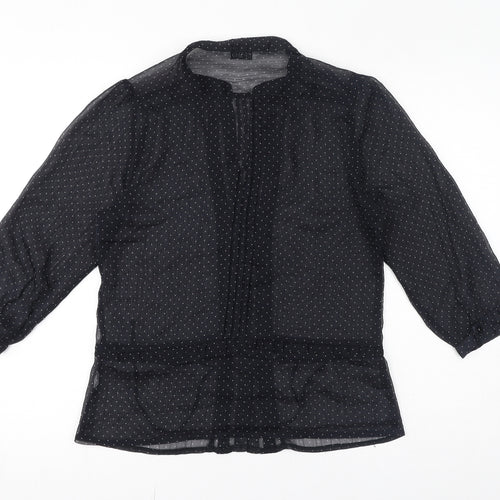Topshop Womens Black Polka Dot Polyester Basic Button-Up Size 12 V-Neck - Sheer