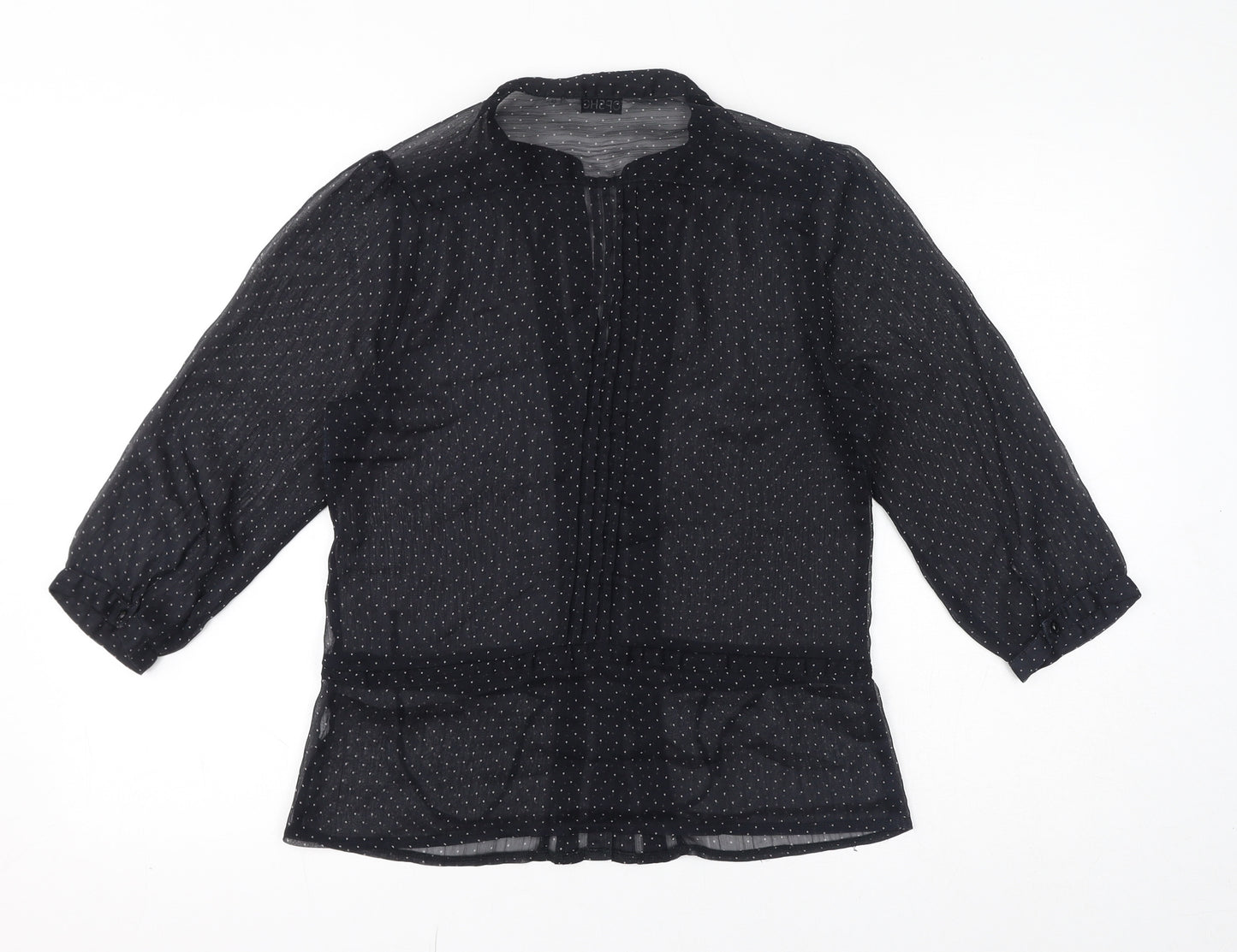 Topshop Womens Black Polka Dot Polyester Basic Button-Up Size 12 V-Neck - Sheer