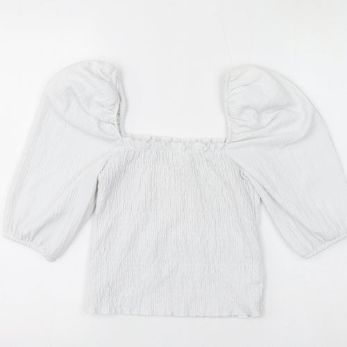 H&M Womens White Polyester Cropped Blouse Size S Square Neck - Shirred