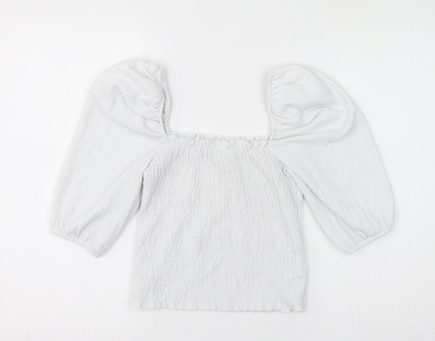 H&M Womens White Polyester Cropped Blouse Size S Square Neck - Shirred