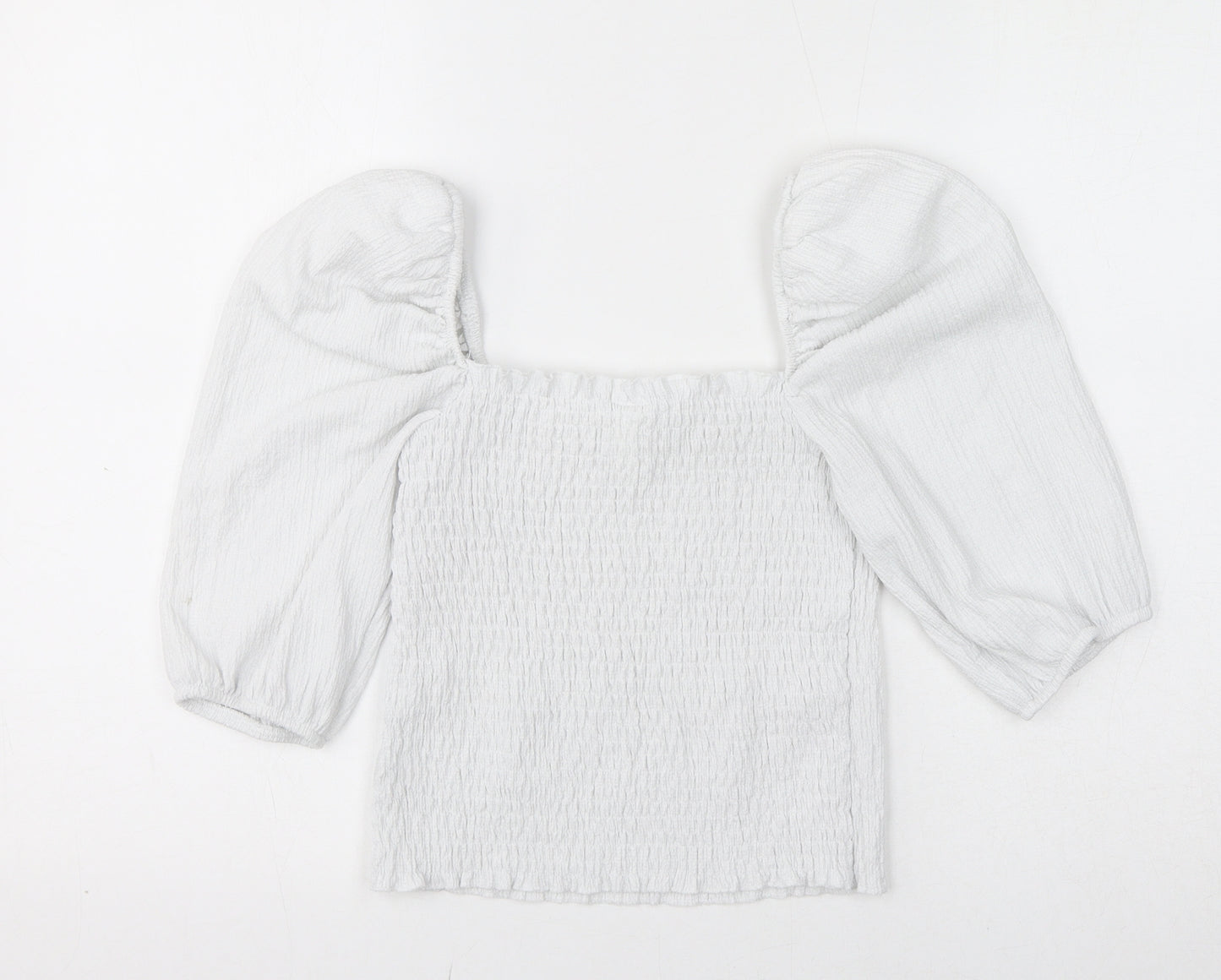 H&M Womens White Polyester Cropped Blouse Size S Square Neck - Shirred