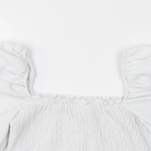 H&M Womens White Polyester Cropped Blouse Size S Square Neck - Shirred