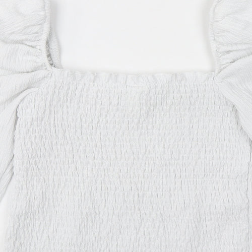 H&M Womens White Polyester Cropped Blouse Size S Square Neck - Shirred