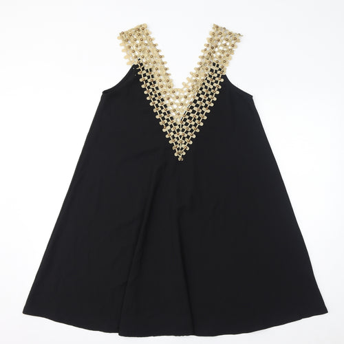 BISOU BISOU Womens Black Polyester Mini Size S V-Neck Pullover - Size S/M, Crochet Details