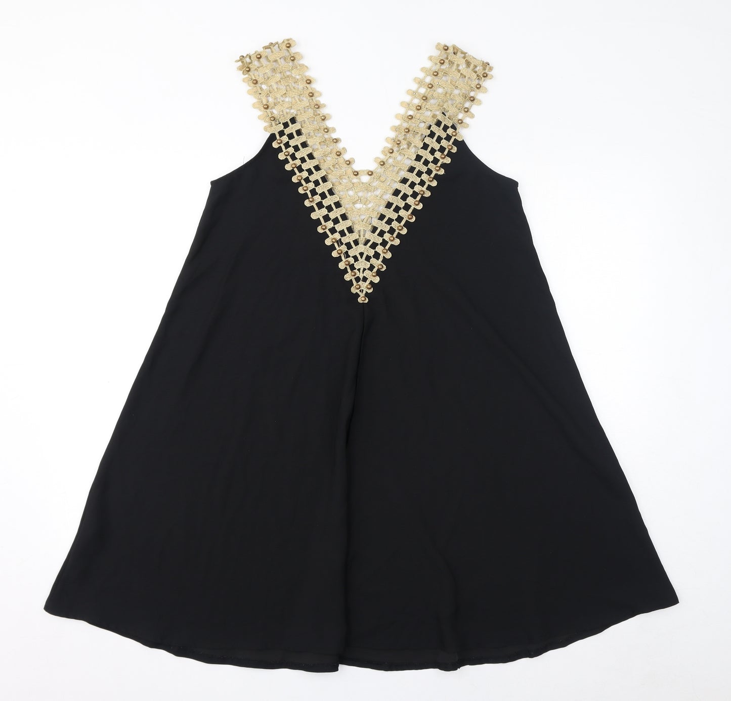 BISOU BISOU Womens Black Polyester Mini Size S V-Neck Pullover - Size S/M, Crochet Details
