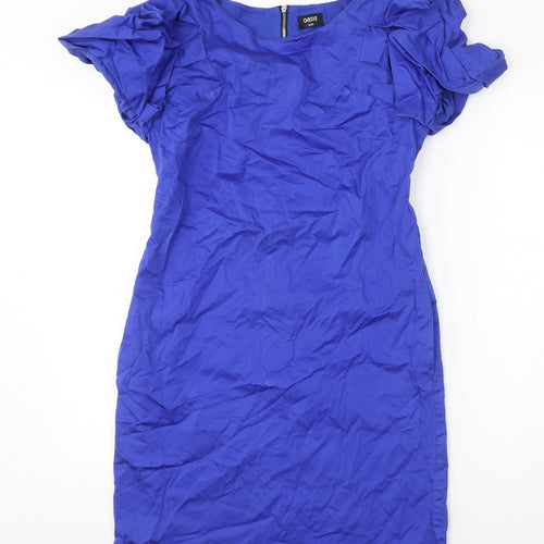 Oasis Womens Blue Cotton Shift Size 10 Round Neck Zip - Pockets