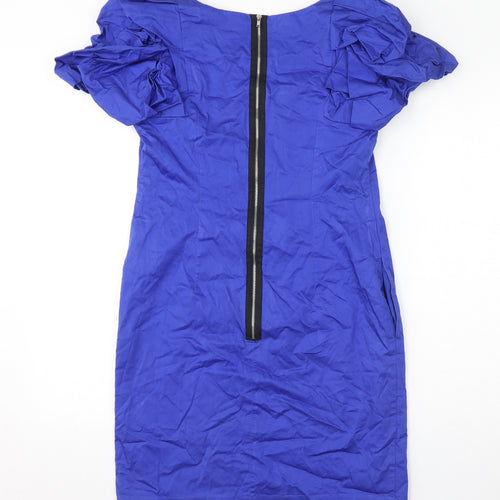 Oasis Womens Blue Cotton Shift Size 10 Round Neck Zip - Pockets