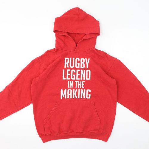 Rugby Boys Red Cotton Pullover Hoodie Size 12-13 Years Pullover - Rugby Legend In The Making