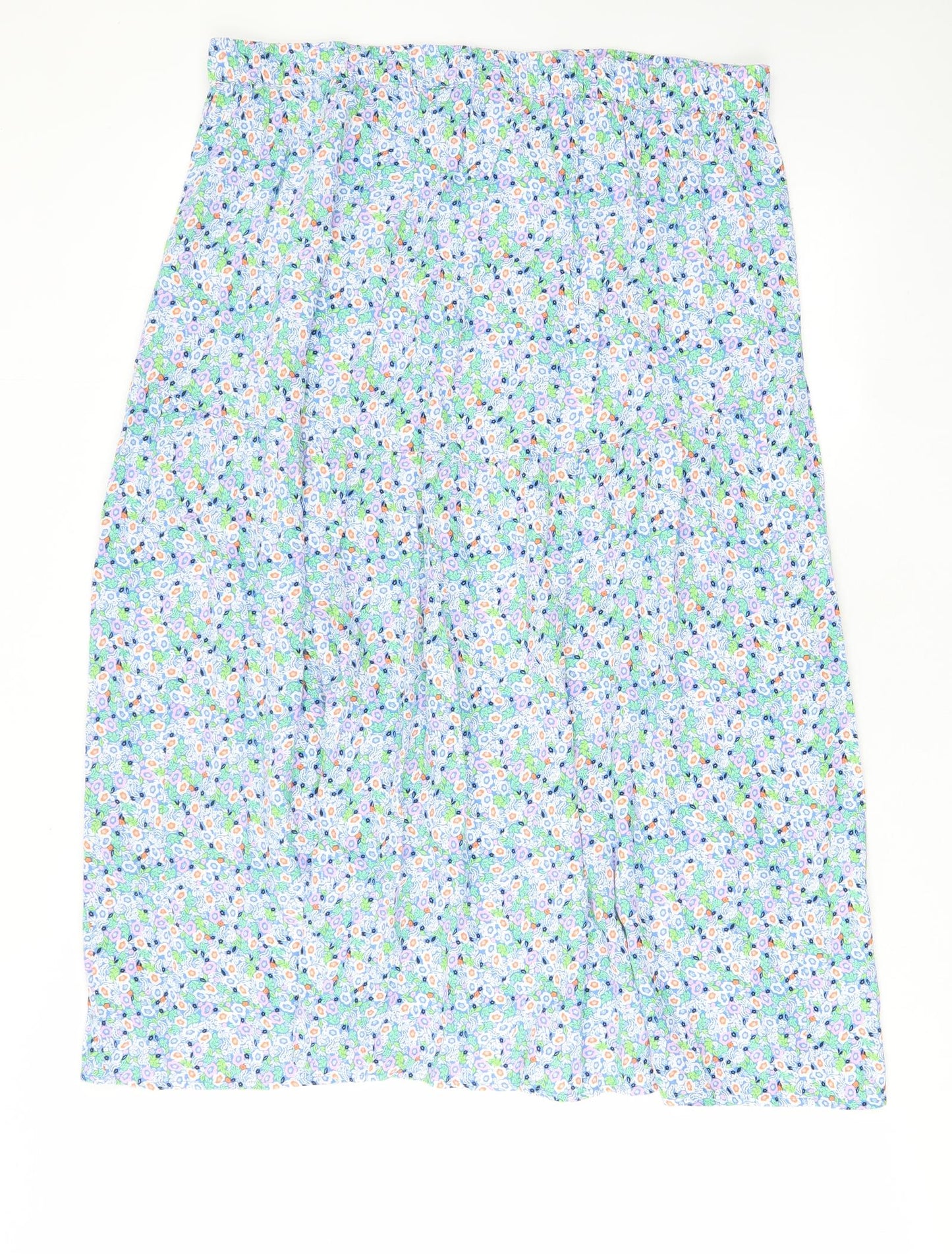 Marks and Spencer Womens Blue Floral Viscose A-Line Skirt Size 18 - Slit