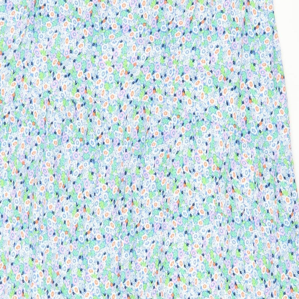 Marks and Spencer Womens Blue Floral Viscose A-Line Skirt Size 18 - Slit