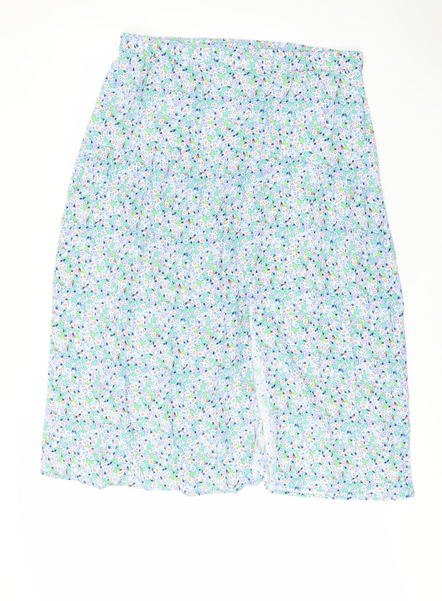Marks and Spencer Womens Blue Floral Viscose A-Line Skirt Size 20 - Slit