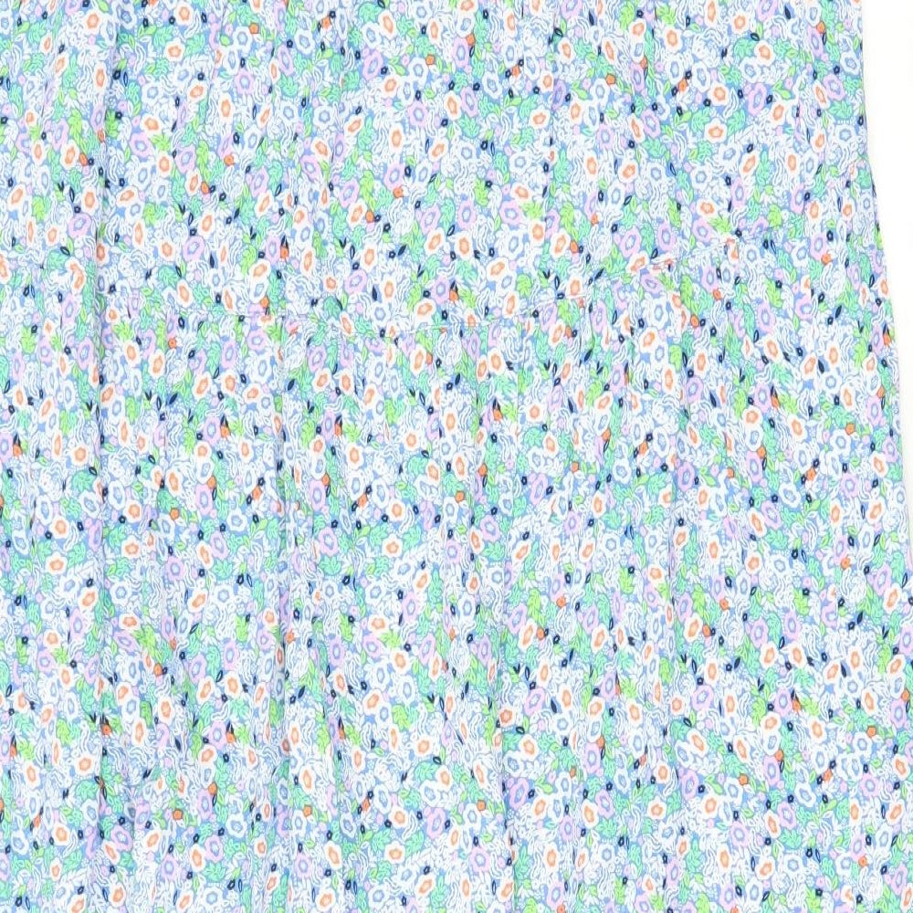 Marks and Spencer Womens Blue Floral Viscose A-Line Skirt Size 20 - Slit