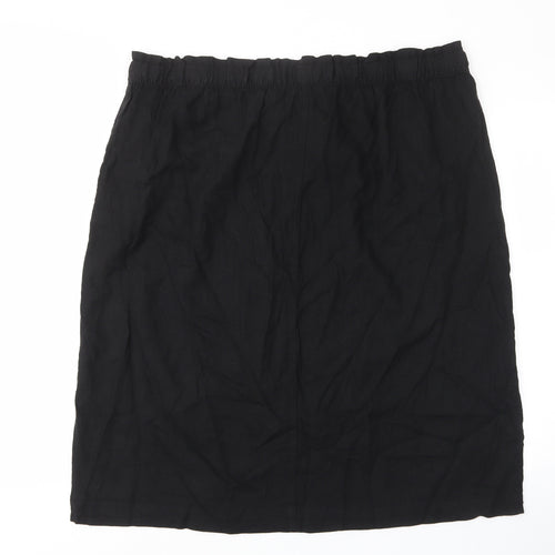 Marks and Spencer Womens Black Linen A-Line Skirt Size 24 Drawstring - Pockets, Elastic waist