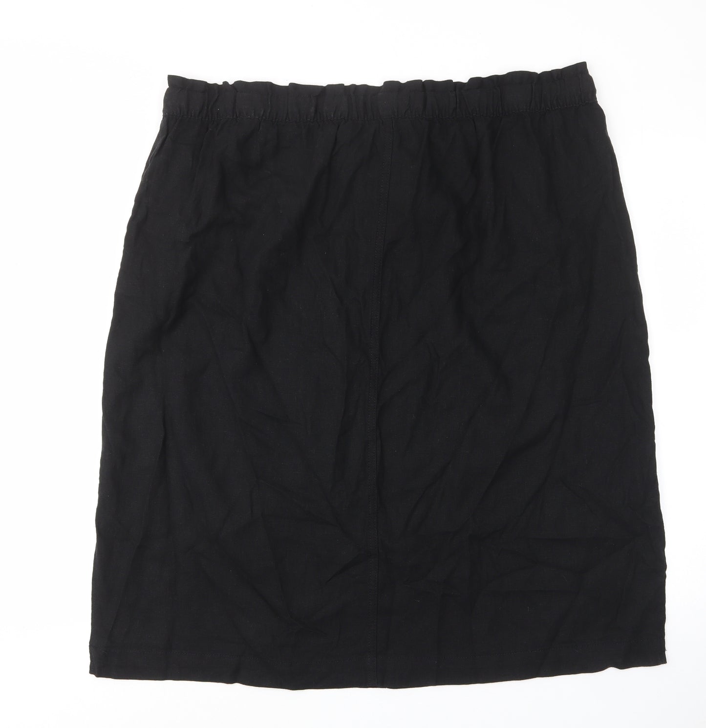 Marks and Spencer Womens Black Linen A-Line Skirt Size 24 Drawstring - Pockets, Elastic waist