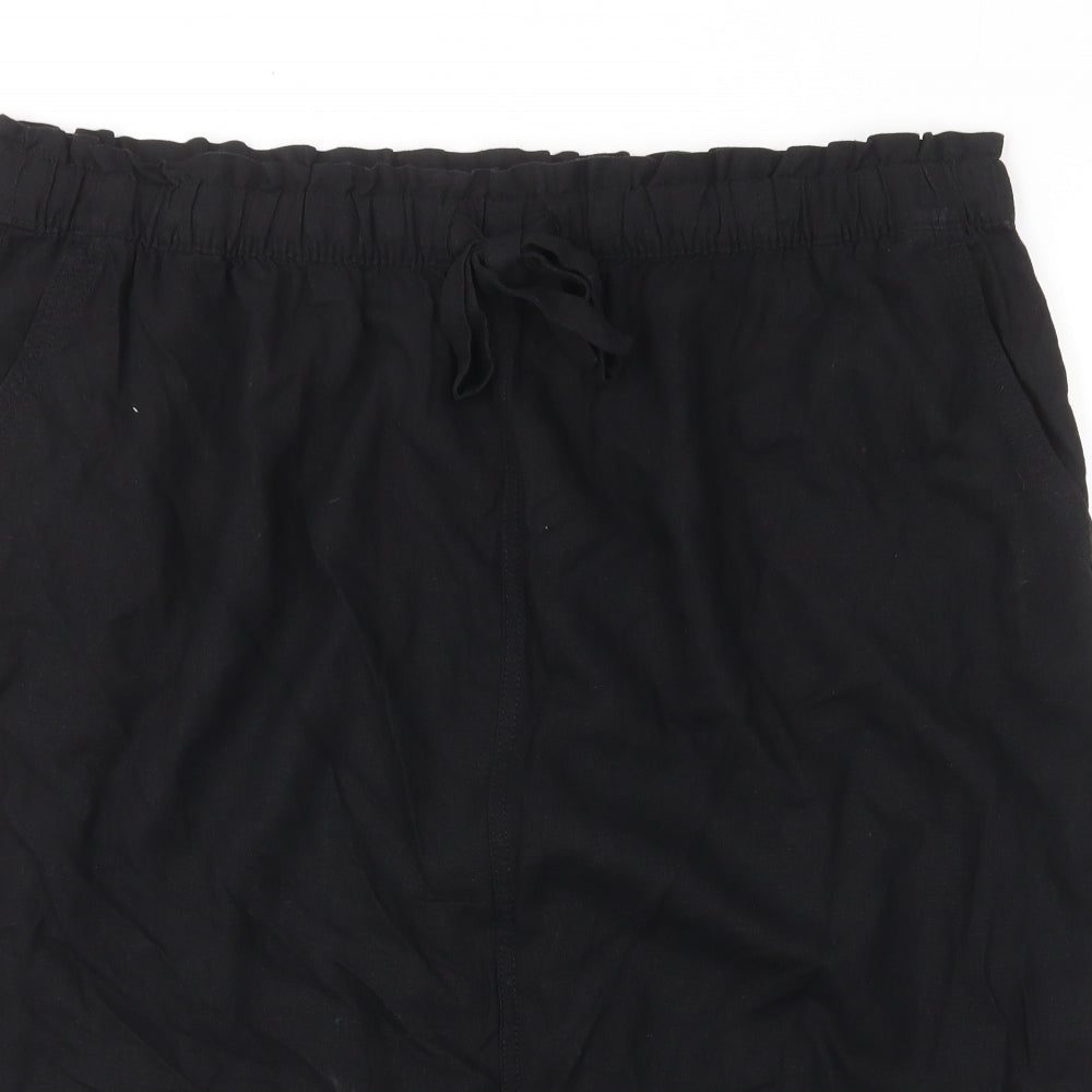 Marks and Spencer Womens Black Linen A-Line Skirt Size 24 Drawstring - Pockets, Elastic waist