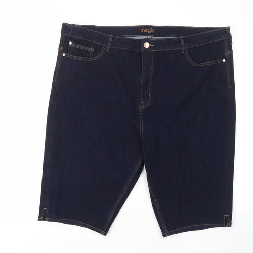 Marks and Spencer Womens Blue Cotton Bermuda Shorts Size 24 L12 in Regular Zip - Pockets, Belt Loops