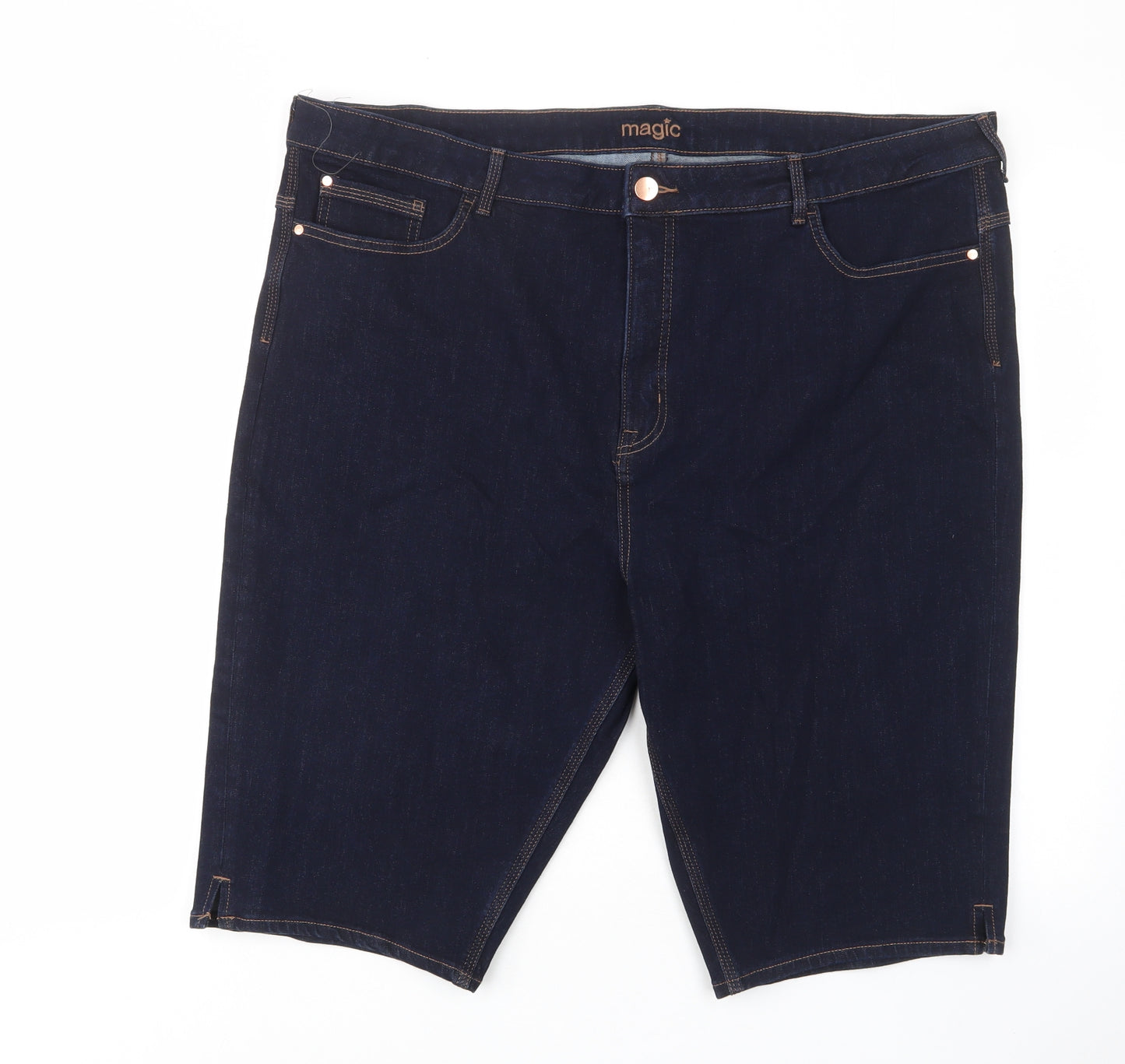 Marks and Spencer Womens Blue Cotton Bermuda Shorts Size 24 L12 in Regular Zip - Pockets, Belt Loops
