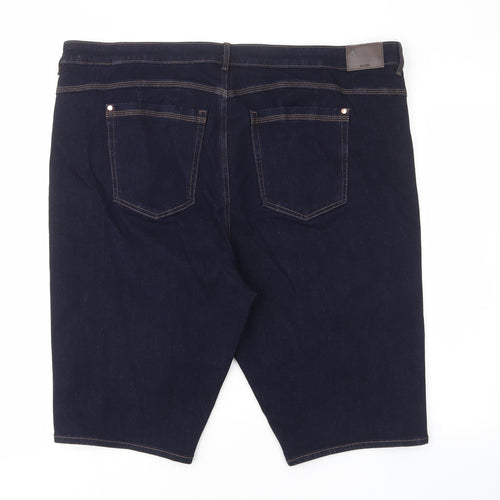 Marks and Spencer Womens Blue Cotton Bermuda Shorts Size 24 L12 in Regular Zip - Pockets, Belt Loops