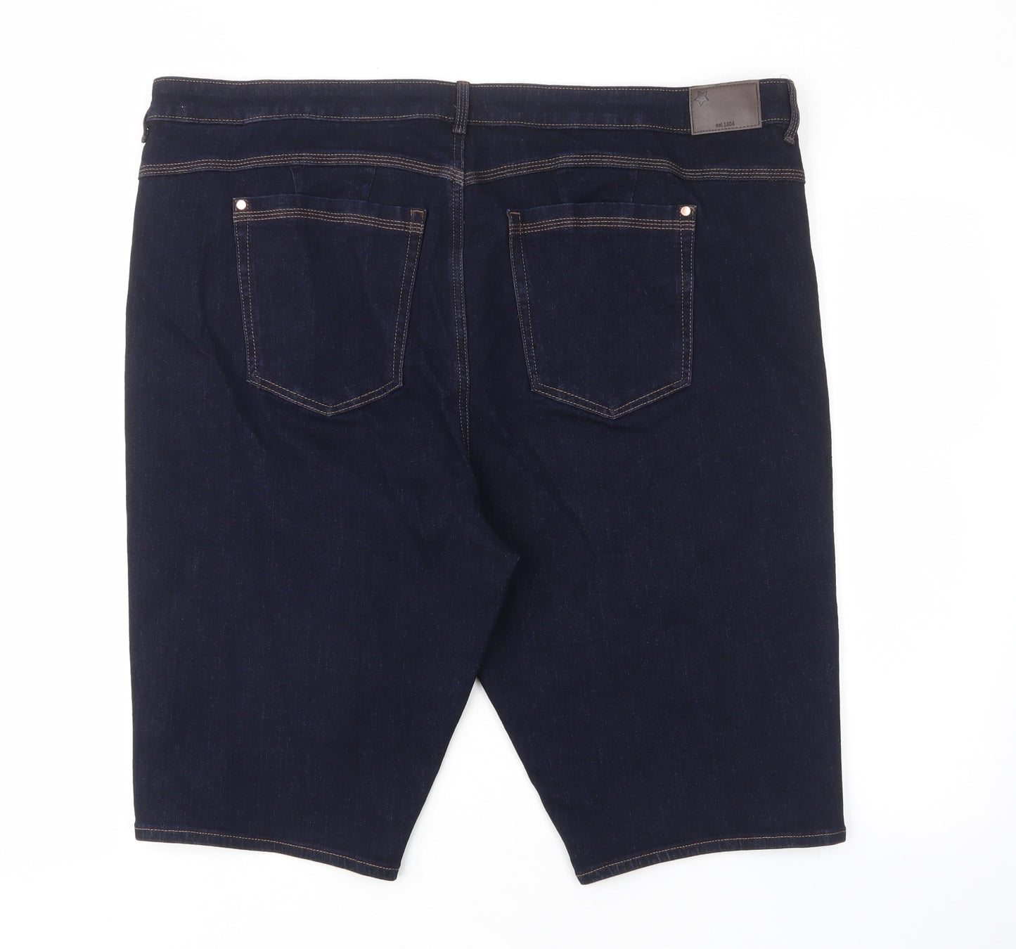 Marks and Spencer Womens Blue Cotton Bermuda Shorts Size 24 L12 in Regular Zip - Pockets, Belt Loops