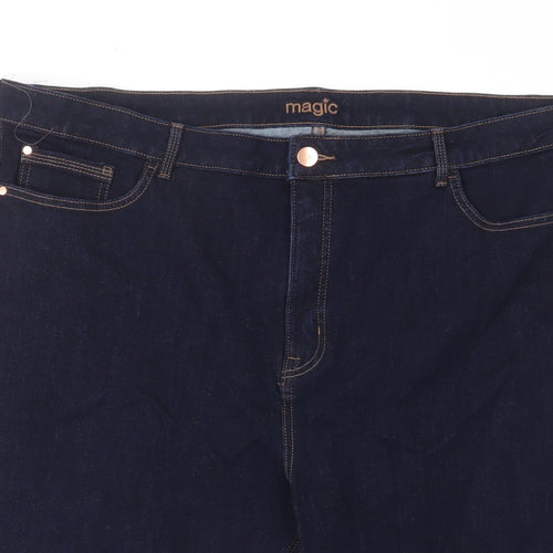 Marks and Spencer Womens Blue Cotton Bermuda Shorts Size 24 L12 in Regular Zip - Pockets, Belt Loops