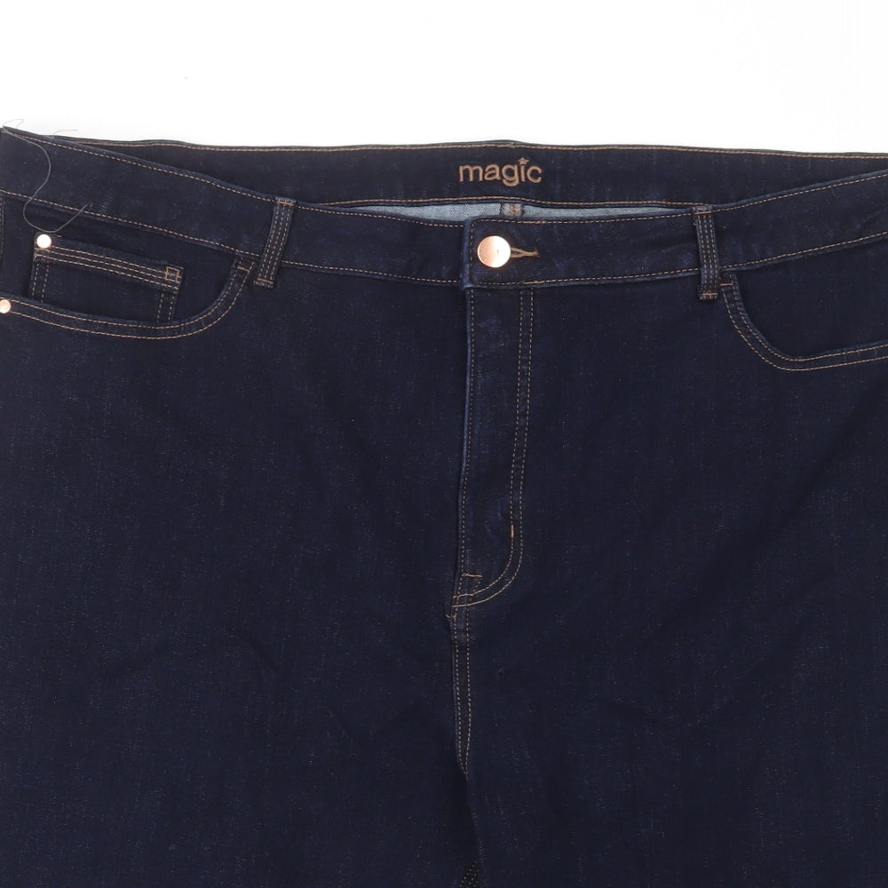 Marks and Spencer Womens Blue Cotton Bermuda Shorts Size 24 L12 in Regular Zip - Pockets, Belt Loops