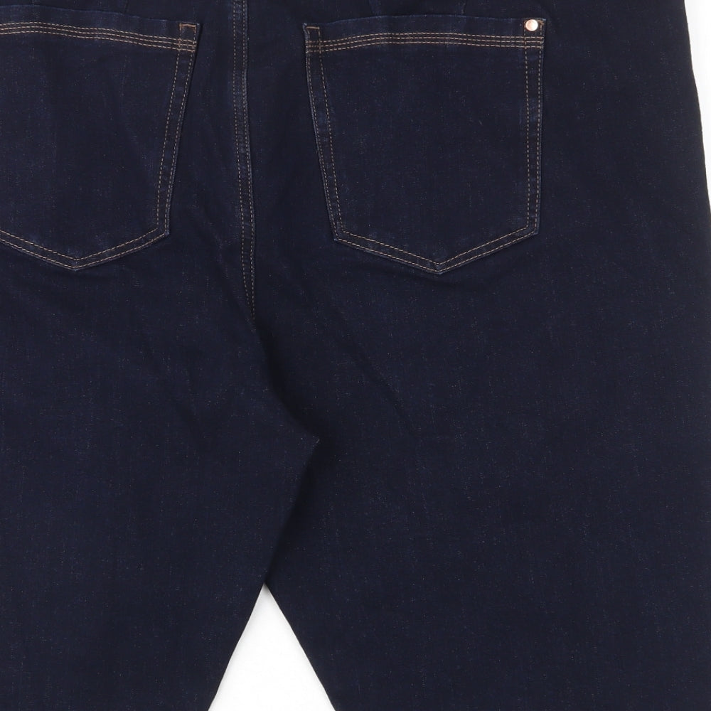 Marks and Spencer Womens Blue Cotton Bermuda Shorts Size 24 L12 in Regular Zip - Pockets, Belt Loops
