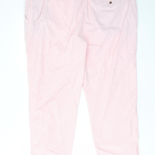 Marks and Spencer Womens Pink Striped Cotton Chino Trousers Size 20 L25 in Regular Zip - Pockets, Belt Loops